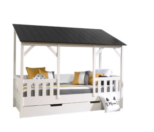 Cette combinaison HOUSEBED consiste d'un lit avec le toit en noir (90x200), un sommier et un matelas lit cabane HOUSEBED toit noir